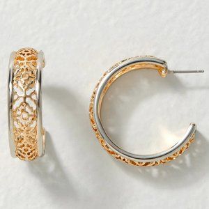 WHBM STUNNING! Goldtone + Silvertone Hoop Earrings FILIGREE